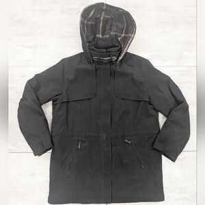 Nautica Women's Black Hooded Full Zip Fleece Lined Coat Size Large